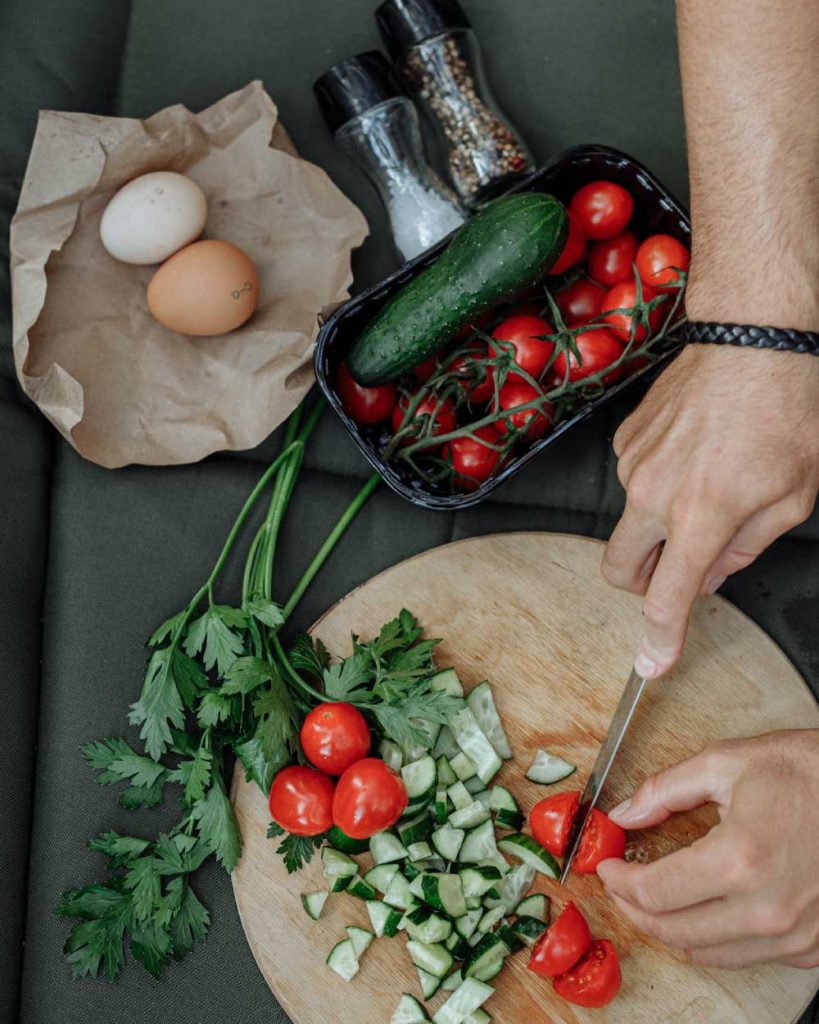 salad prep on a cutting board